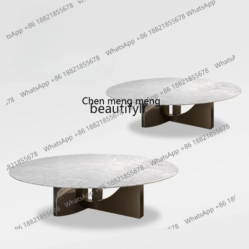 

Italian luxury stone coffee table simple living room light luxury metal marble round combination