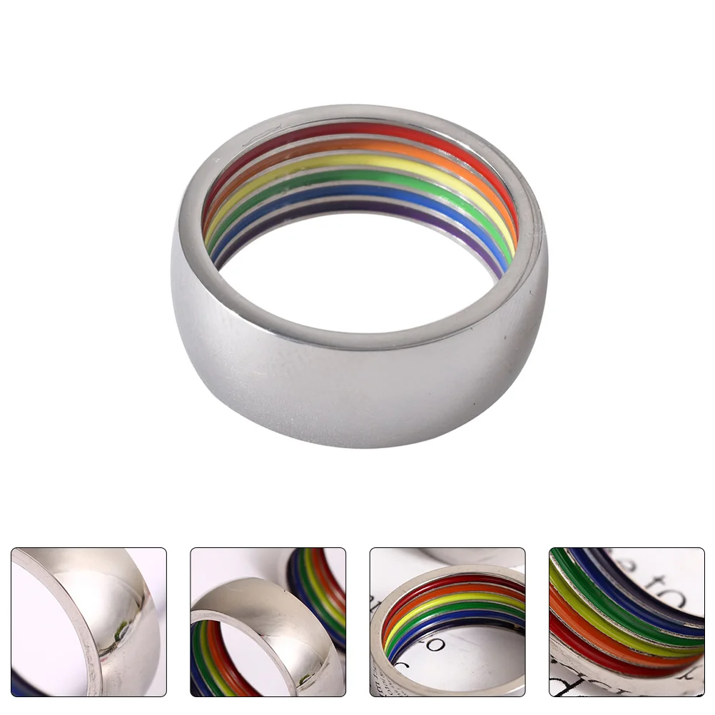 

Rainbow Rings Stainless Steel Decorative Finger Gay H Jewelry Beautiful Delicate Fashion Accessories Prom Party