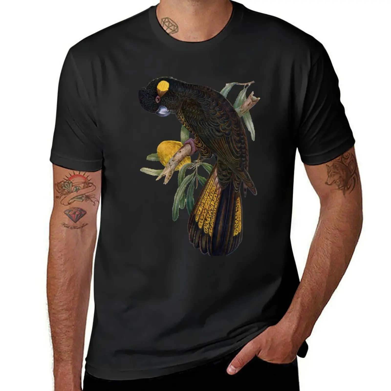 Yellow Tailed Black Cockatoo (Zanda funerea) T-Shirt plus size tops blacks mens tall t shirts