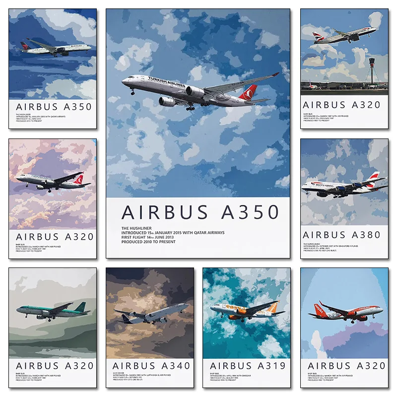 Airbus A320 A380 A350 A319 Aviation Aircraft Posters and Prints Canvas Printing Wall Art Picture for Living Room Home Decoration