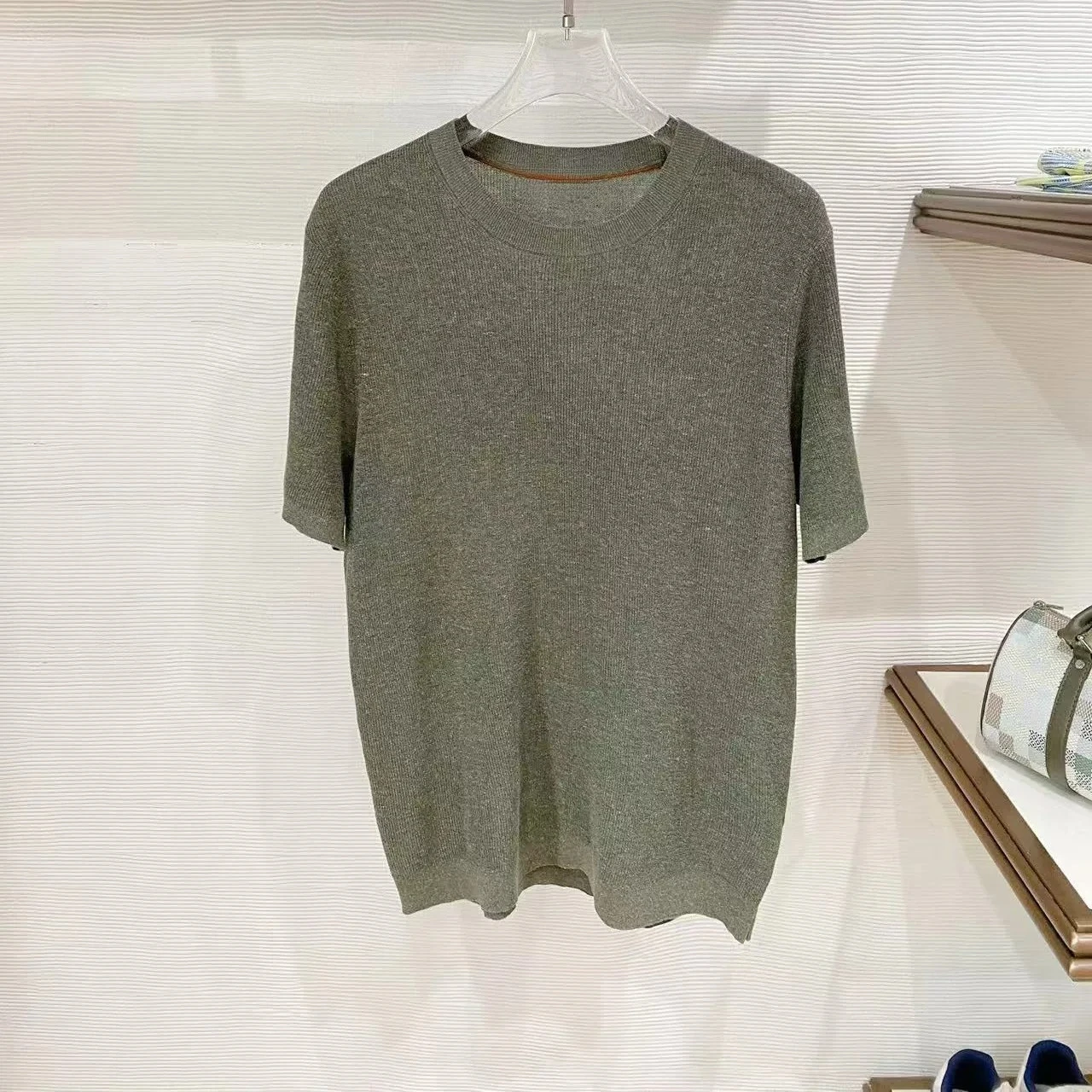 Italy BC old money style men's breathable casual round neck short-sleeved T-shirt knitted sweater