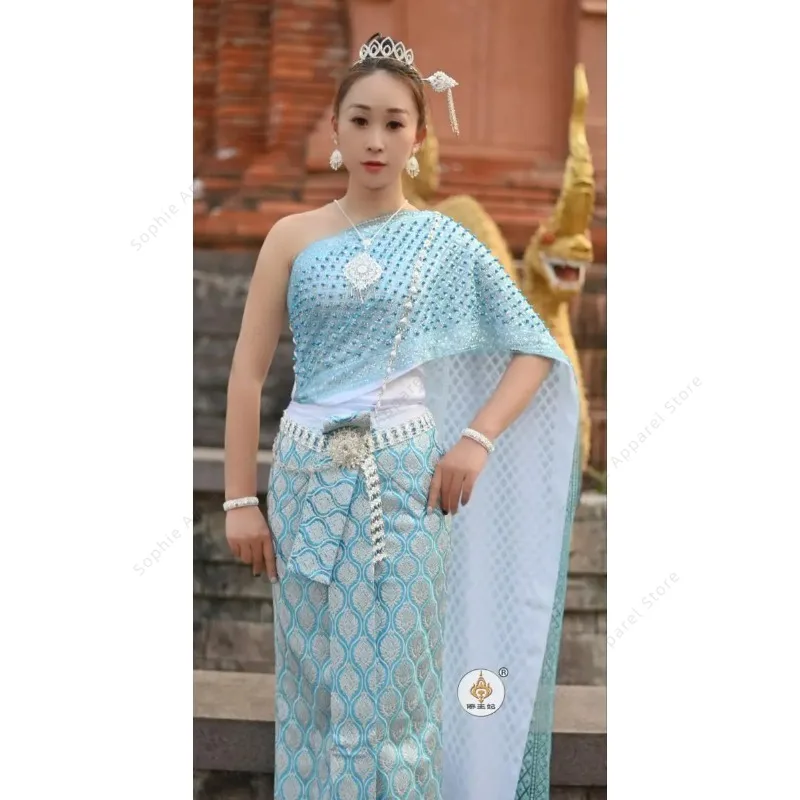 

Thai Traditional Clothing for Women Tops Long Skirt Shawl Southeast Asia Photography Travel Stage Performance Thailand Costume