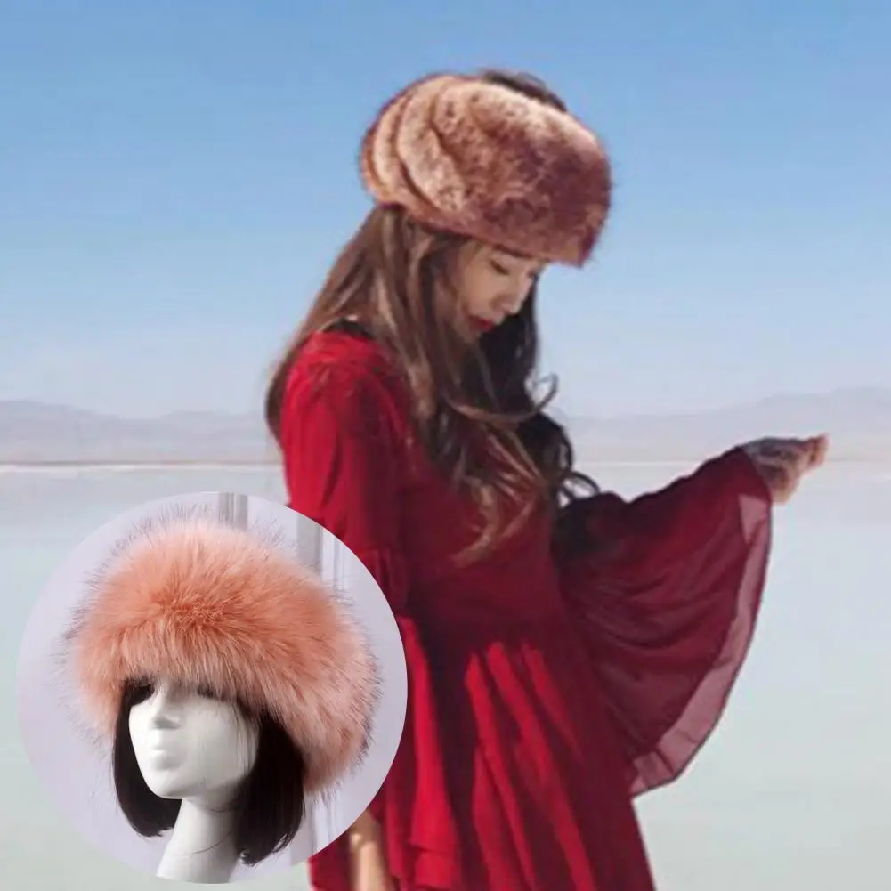 Winter Thick Fox Hair Circle Russian Hat Fluffy Headband Female Fur Headband Furry Headband Wide Headdress Ski Hat Accessories