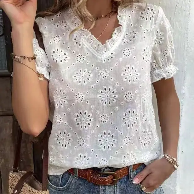 

French Chic Exquisite Hollow Bubble Blouse