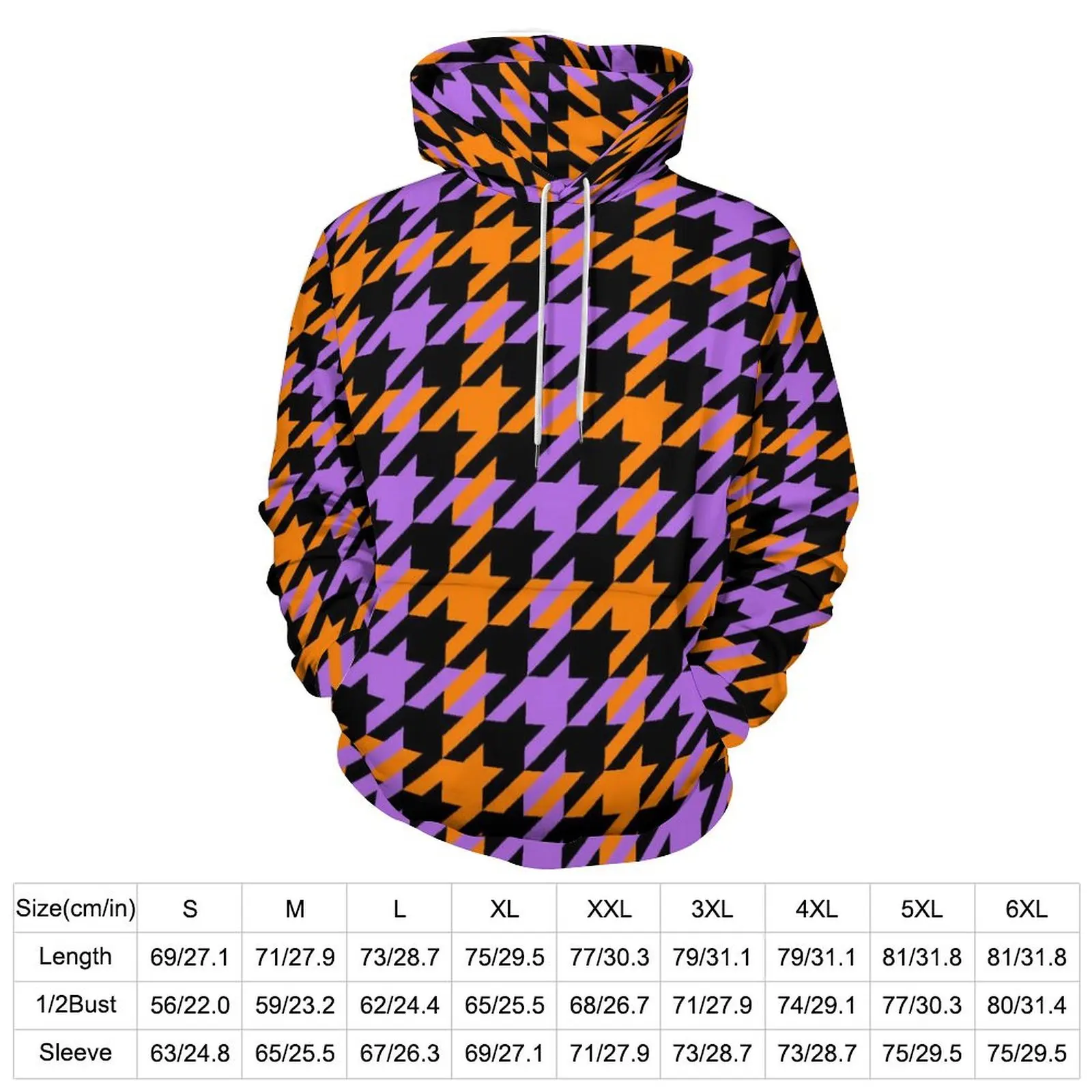 Houndstooth Check Hoodies Classic Dog Tooth Classic Casual Hoodie Long Sleeve Aesthetic Pattern Hooded Sweatshirts Gift Idea