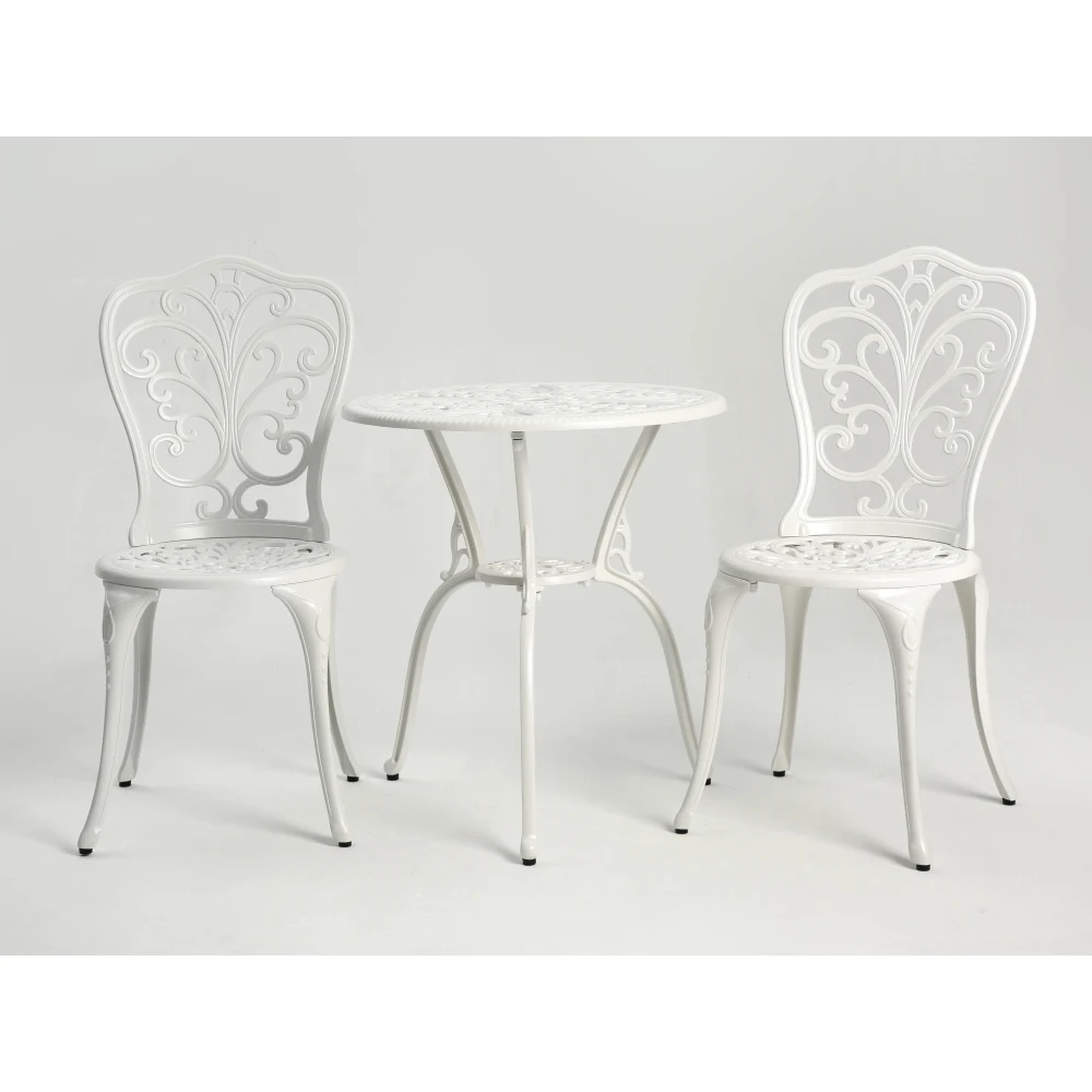 

Best Choice Products 3-Piece Outdoor Rust-Resistant Cast Aluminum Patio Bistro Set white dining table set furniture balcony