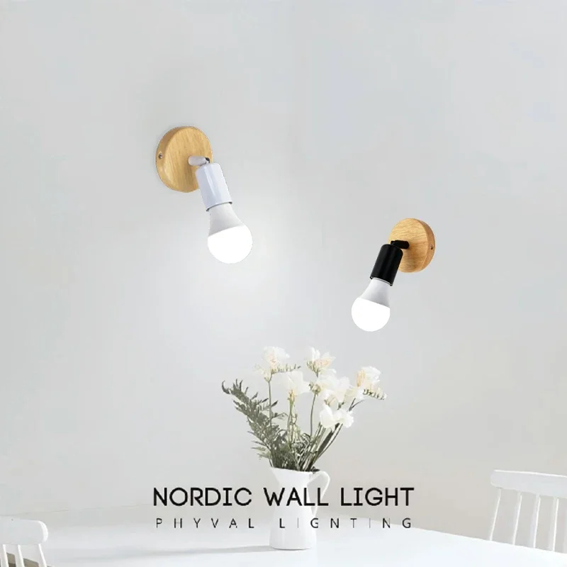 Modern Simple Bedroom Living Room Corridor Wooden Wall Lamp 180 Degree Rotating Milk Tea Shop Wooden Base Black White