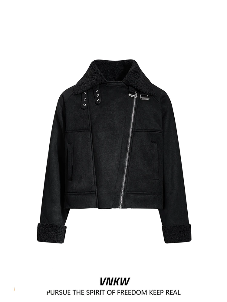 

Утепленная рабочая куртка с замшевым воротником и диагональной молнией для мужчин и женщин, теплая зимняя куртка на флисовой подкладке, приталенный крой