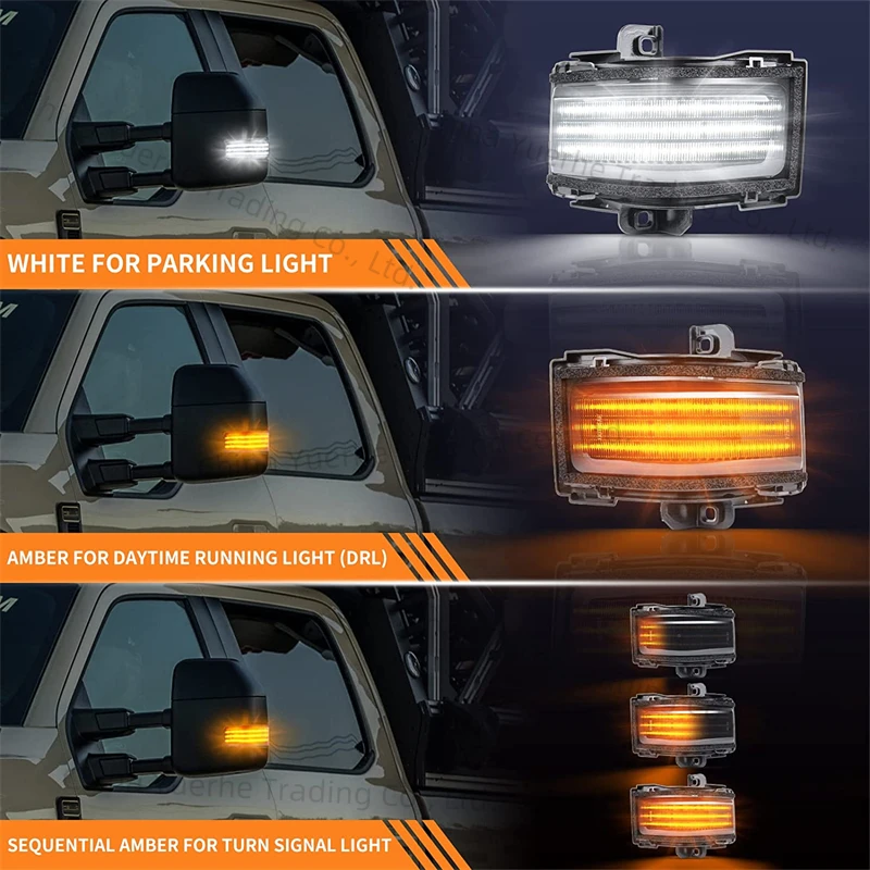 

2pcs Auto Led Lights Superduty White+Amber LED Side Towing Mirror Light Lamp SET Clear For Ford F-150 2015-2022