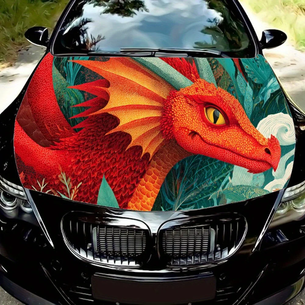 

Яркий красный дракон, наклейка на капот автомобиля, самоклеящаяся водонепроницаемая наклейка на капот автомобиля из ПВХ, украшение автомобиля, устойчивая к царапинам наклейка Pr
