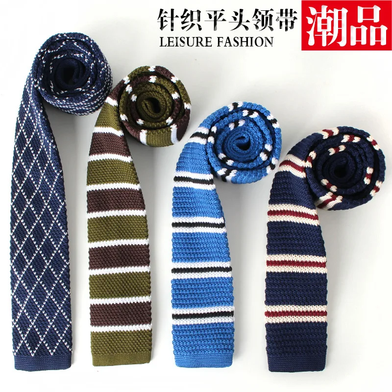 High Quality Fashion 5cm Men's Knitted Casual Striped Plaid Tie Skinny Narrow Slim Neckties For Men Skinny Woven Designer Cravat