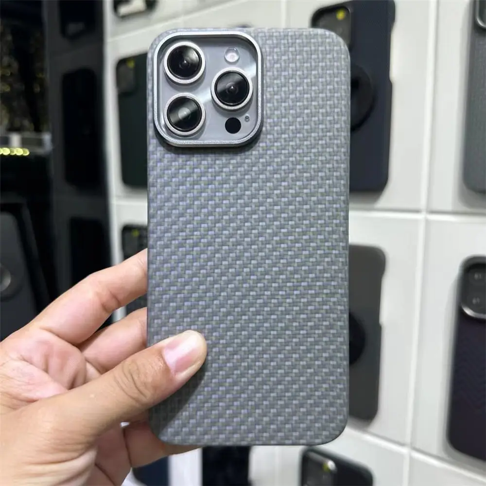 Titanium Gray Aramid Carbon Fiber Slim Cover Case for iPhone 15 Pro Max 15 Pro