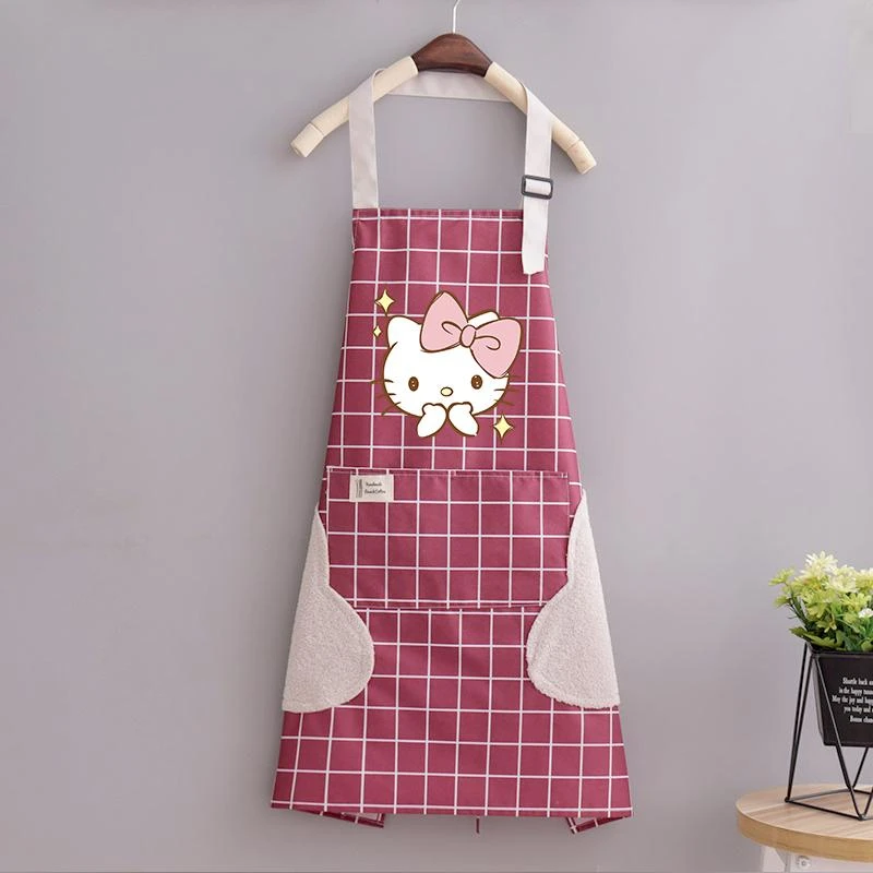 Kawaii Sanrio Hello Kitty Cooking Baking Apron Cartoon Lattice Waterproof Girls Cleaning Tool Household Pinafore