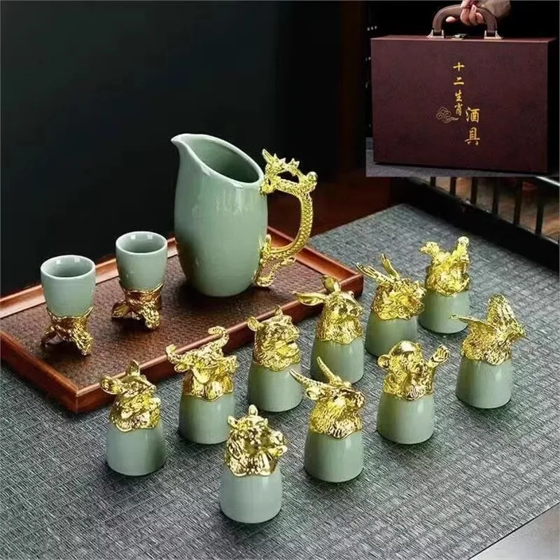 

Chinese Style Kung Fu Tea Set Chinese Zodiac Animal Head Ceramic Tea Cup Tea Divider High-end Gift Box Holiday Gift Tea Cup