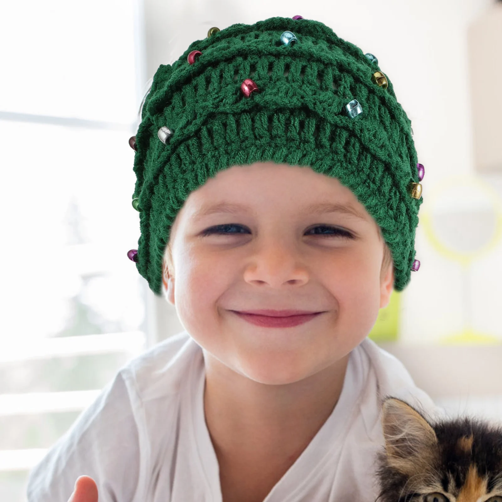 

Adorable Crochet Hat for Kids Christmas Tree Pattern with Handmade Knit Holiday Gift for Children Festive Winter