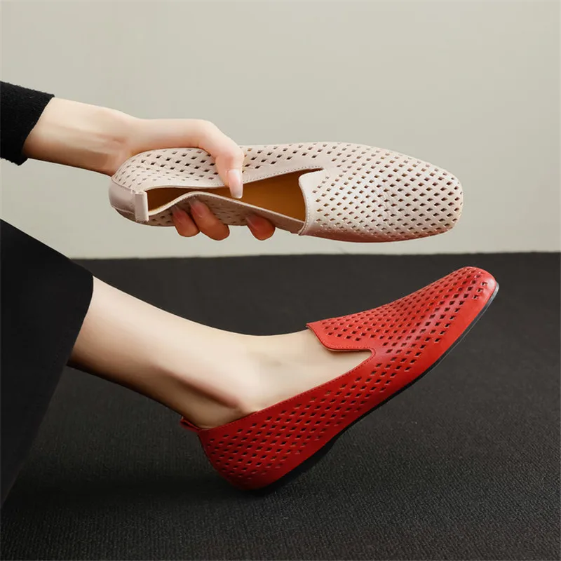 New Spring/summer Cow Leather Women Shoes Fashion Hollow-out Shoes Square Toe Low Heel Shoes Woman Zapatos De Mujer Women Pumps