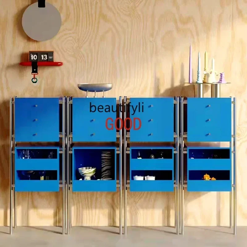 Simple Modern Display Bookcase Bookshelf Stainless Steel Storage Rack Small Apartment Corner Cabinet Storage Clothes Closet