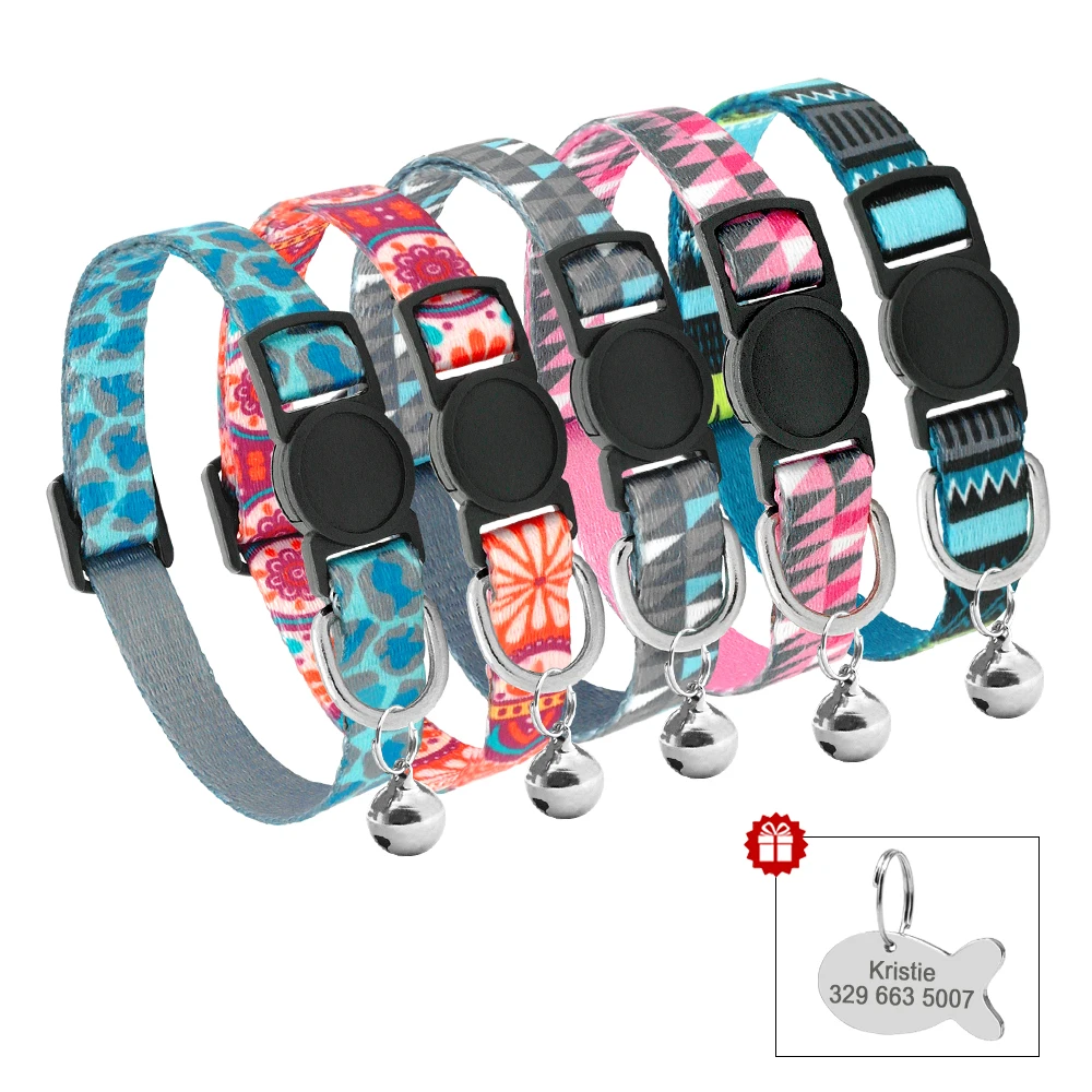 Collare per gatti personalizzato con stampa carina Collari per gattini personalizzati a sgancio rapido con accessori per collane per gatti con incisione a campana per gatti