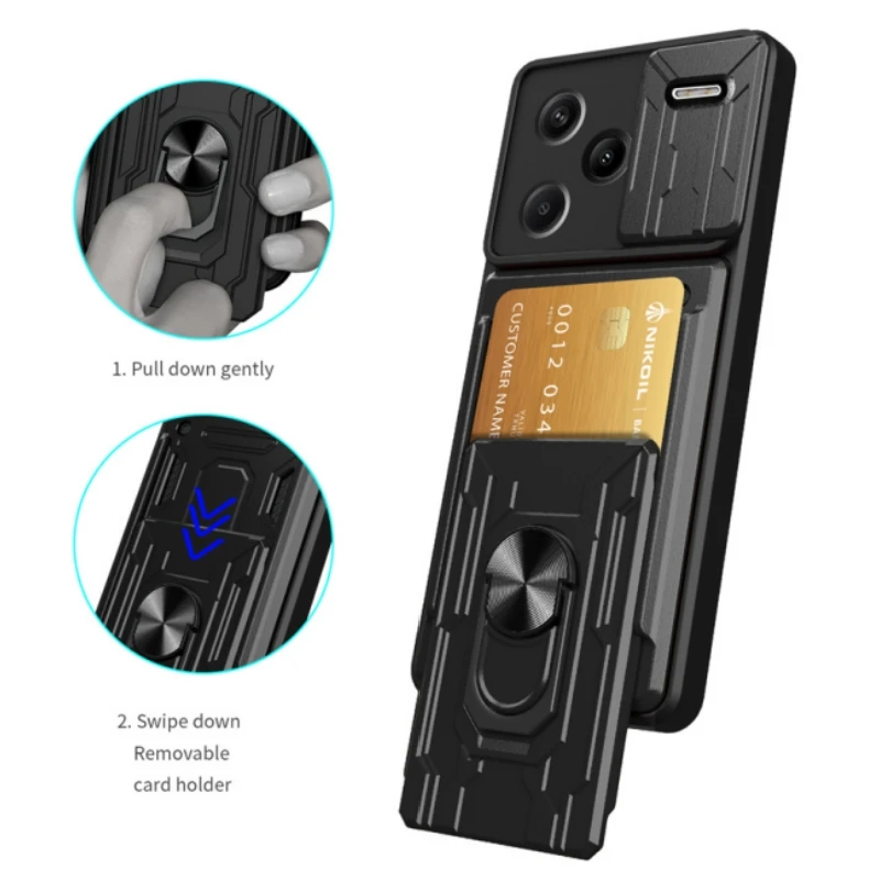 For Redmi Note 13 Pro Plus Case Magnet Ring Card Slot Holder Armor Phone Case For Redmy Note 13 Pro + Plus 5G Lens Protect Cover