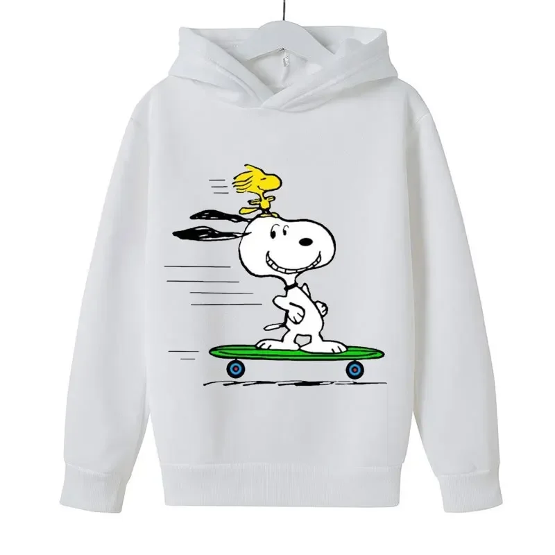 Snoopy White Cartoon Anime Children Pullover Tops 2024 New Fashion Boy Girl Kids Hoodies Spring Autumn Children\'s Sweatshirt