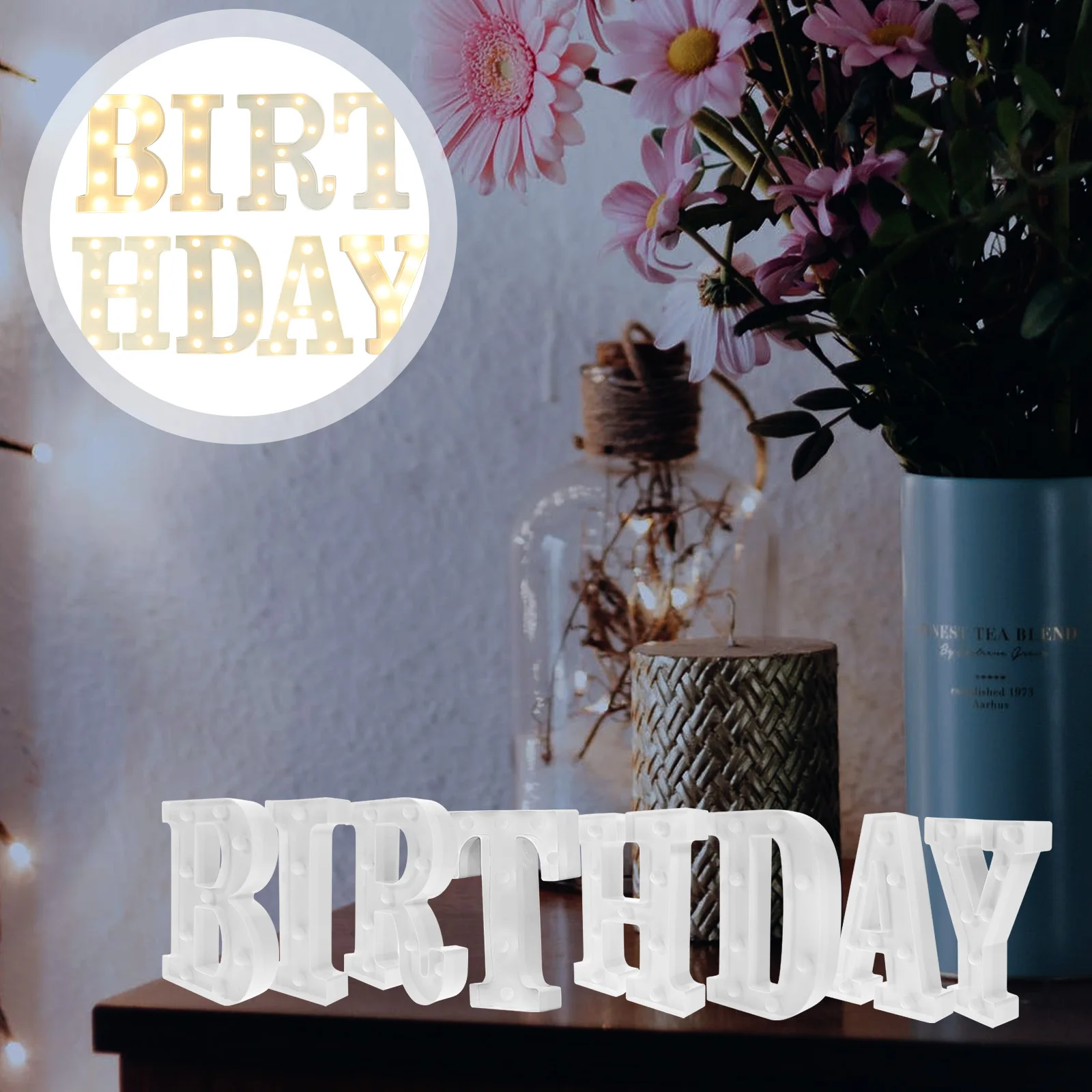 

8 Pcs Birthday Lights Led Letters Retro Decor Table Party Happy Vintage Plastic Warmth Beauty Gifts Kids Colleagues Friends