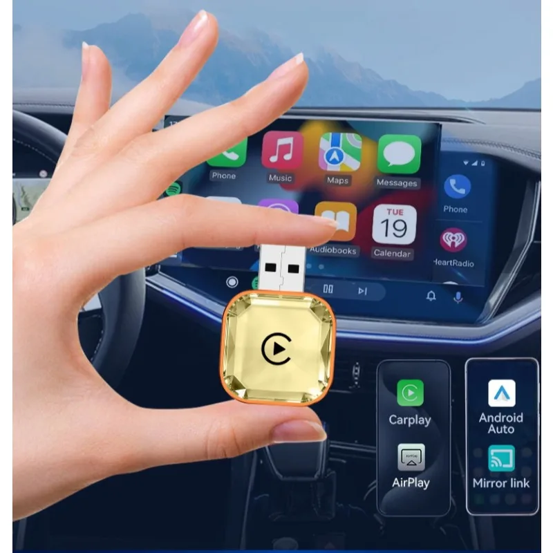 

Беспроводной адаптер CarPlay для Apple/Android, зеркалирование экрана, Bluetooth+WiFi, автоматическое подключение, умный 4-в-1, беспроводной CarPlay, новинка 2026 года