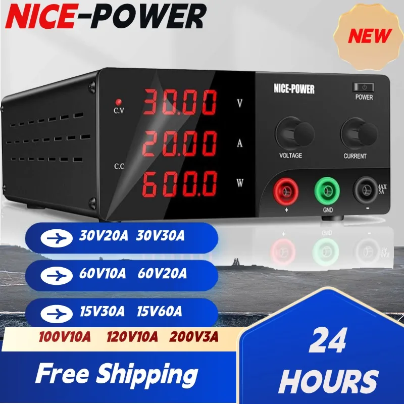 NICE-POWER DC Power Supply Variable 30V20A Benchtop Lab Power Supply Adjustable EncoderKnob Chemical Electroplating Electrolysis