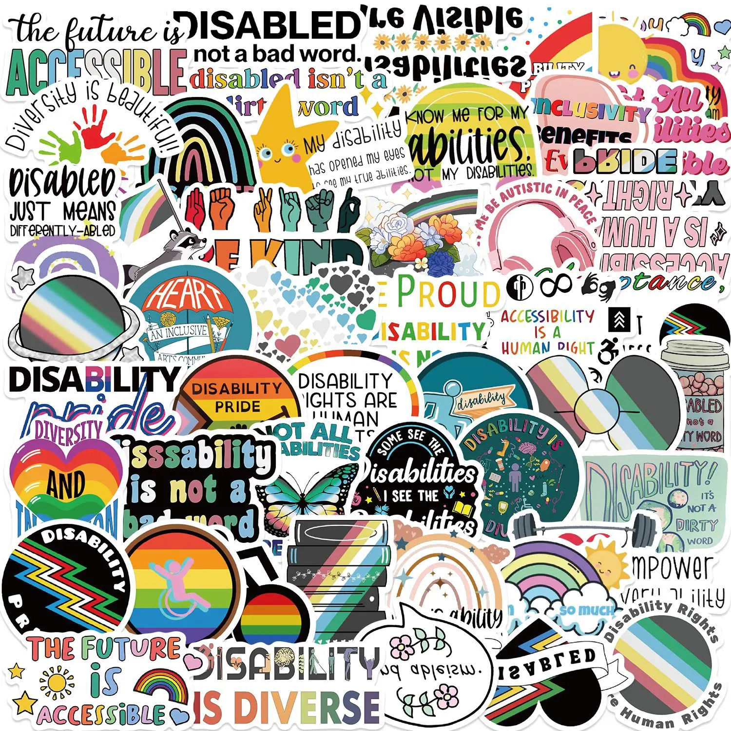 50pcs Disability Pride Cartoon Graffiti Stickers Phone Guitar Laptop Notebook Suitcase Water Bottles Waterproof Sticker Gift