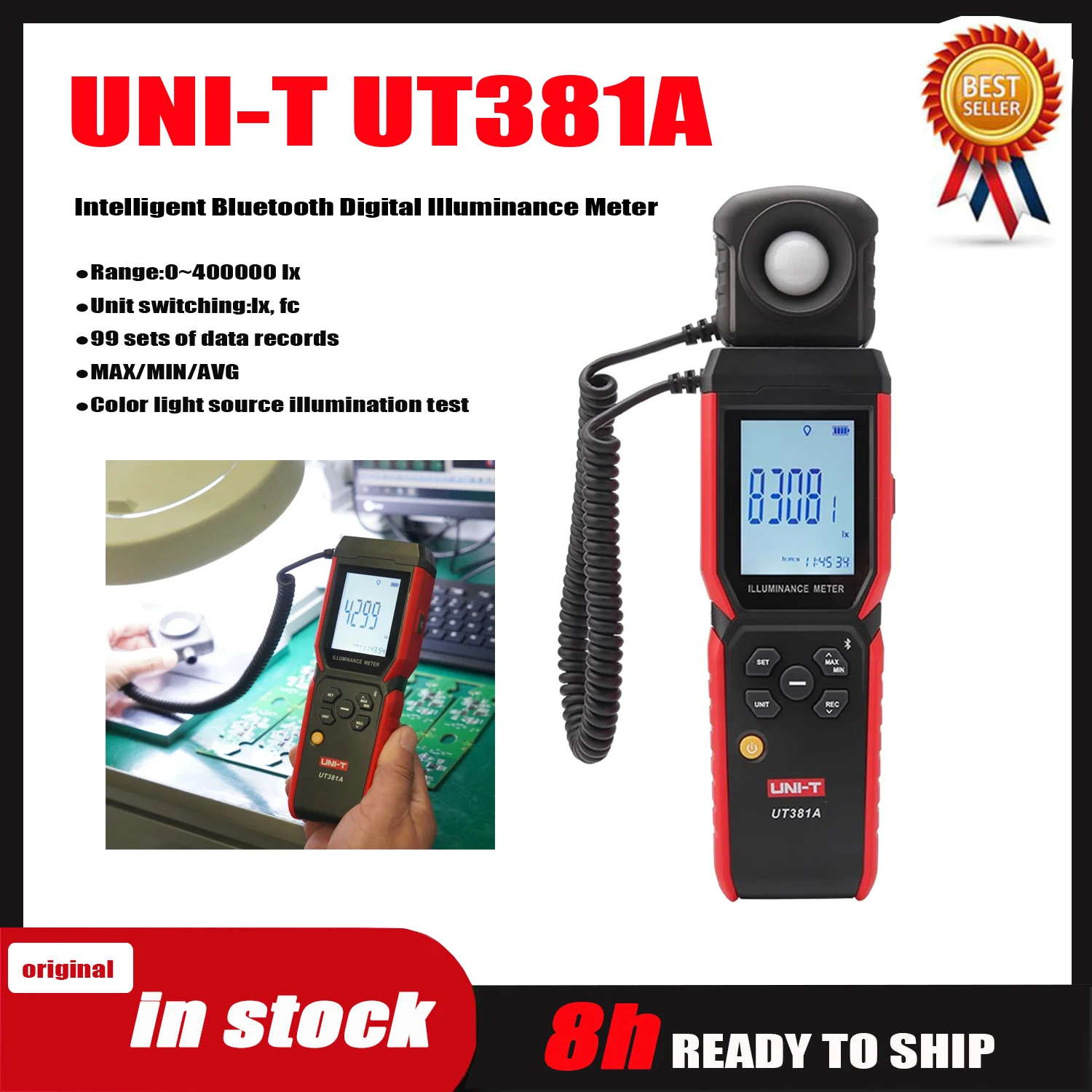 

UNI-T UT381A Intelligent Bluetooth Communication Handheld Digital Illuminance Meter/400000lx Lux Meter/99 Sets of Data Storage