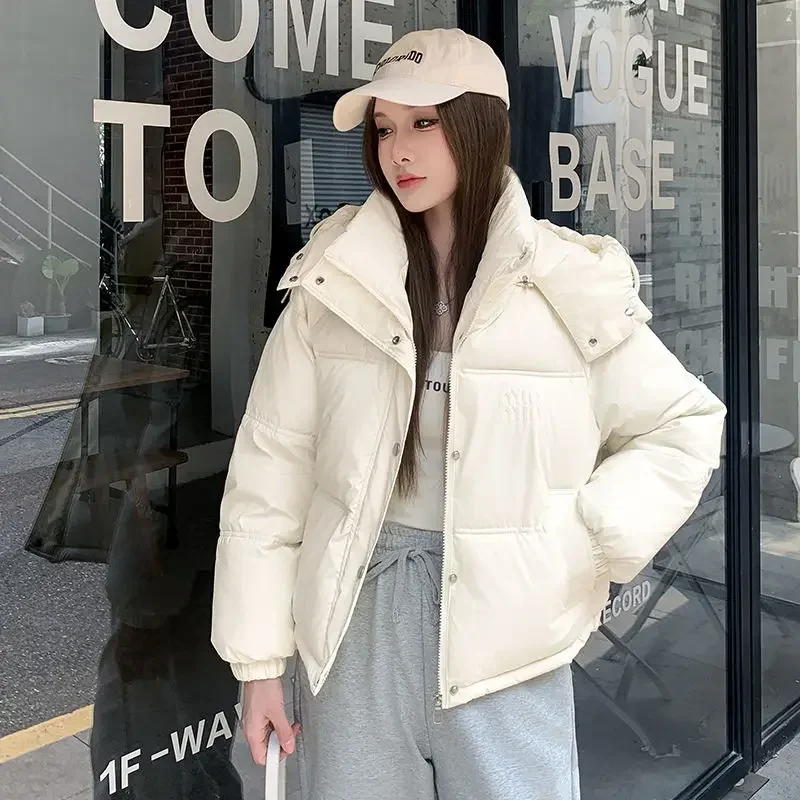 2024 Winter Loose Short Thick PU Leather Cotton Coat Women's Bread Coat Trendy