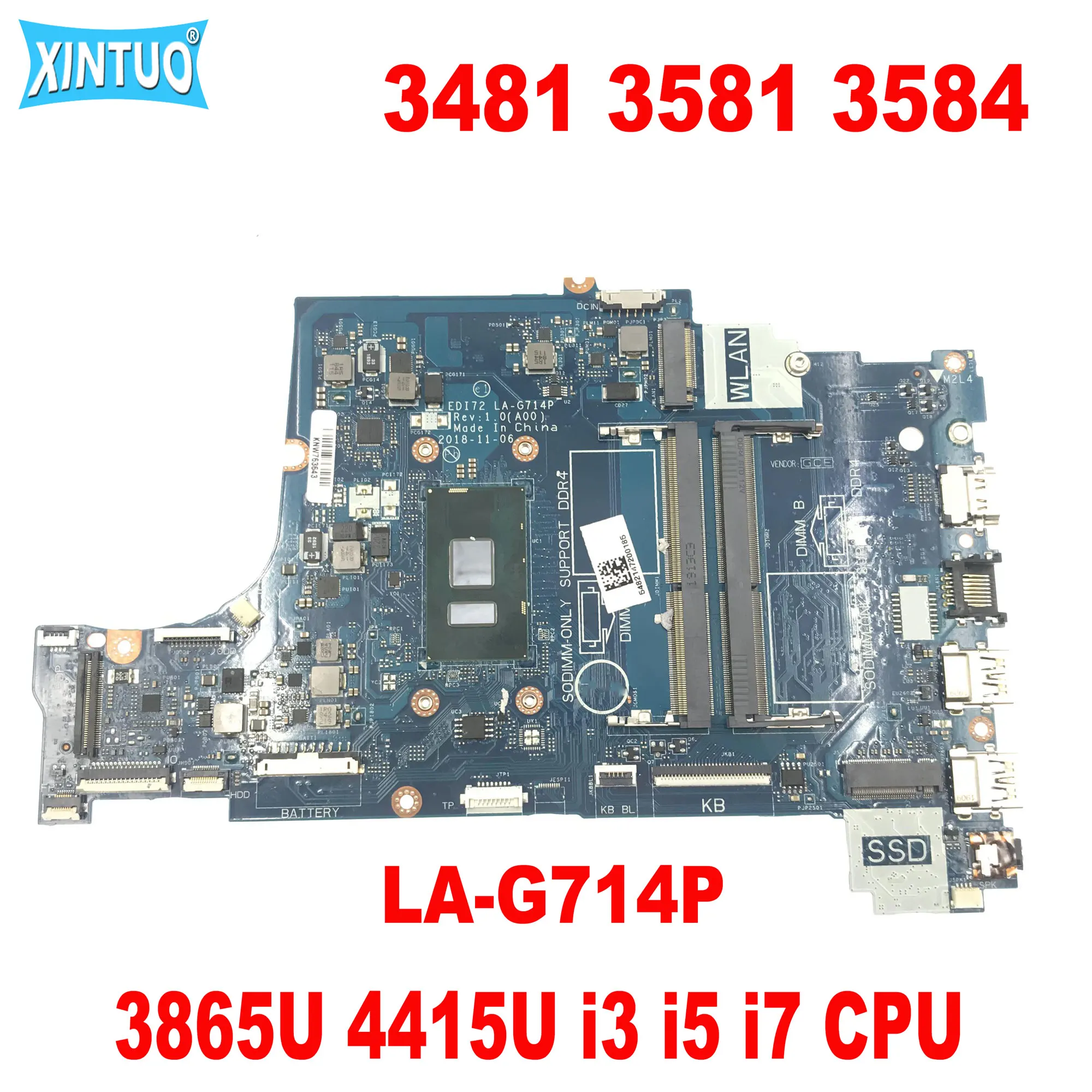 

LA-G714P Mainboard for Dell Vostro 3481 3581 3584 3781 laptop motherboard with 3865U 4415U i3 i5 i7 CPU DDR4 100% tested