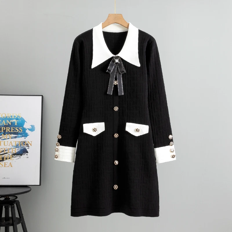2024 Spring New Dress Women Sweet Cute Slim A Line Midi Dress Korean Long Sleeve One Piece Knit Dress