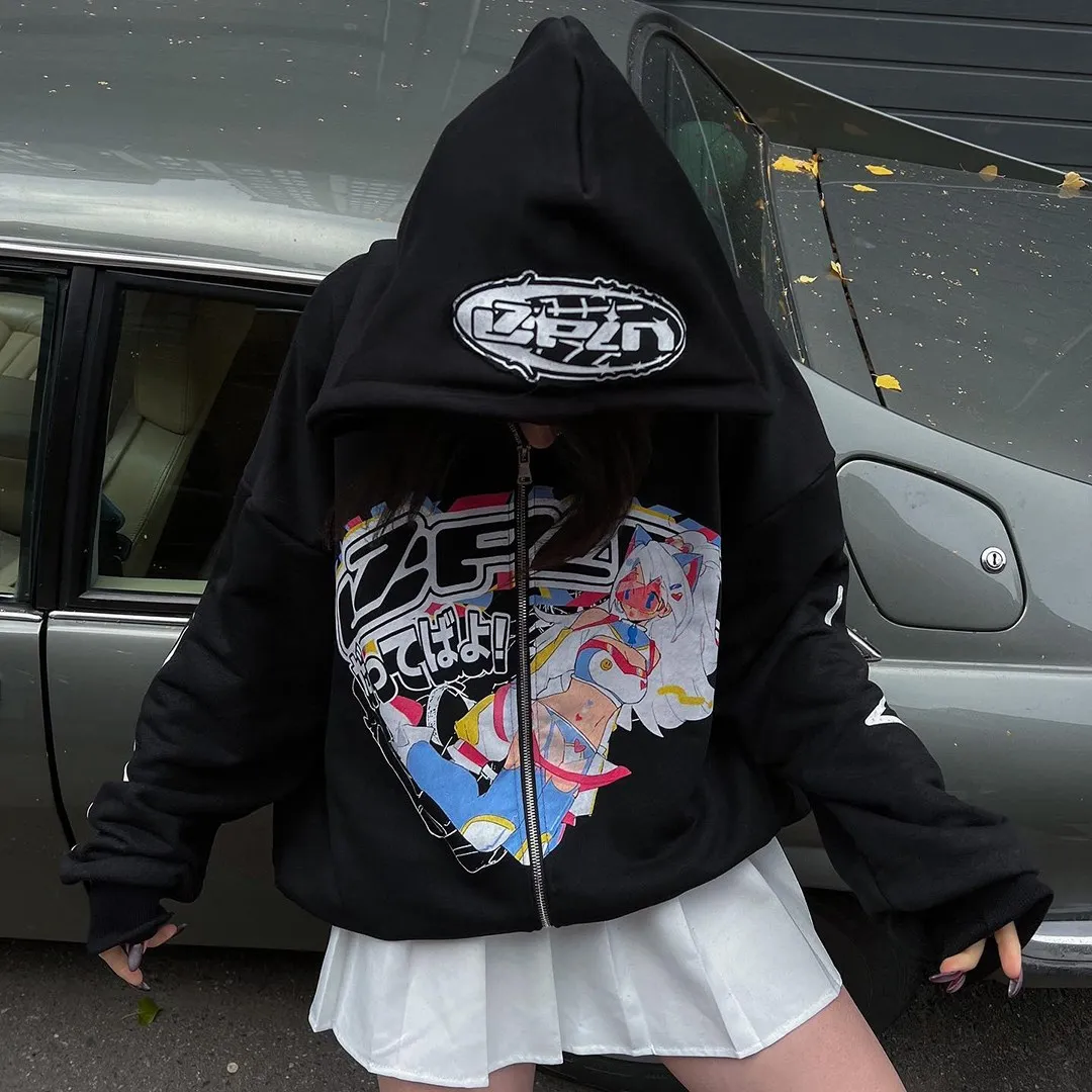 

Y2k Printing Zip Up Sweatshirt autumn and winter Hoodie Men Women Hooded Jacket Streetwear Clothing
