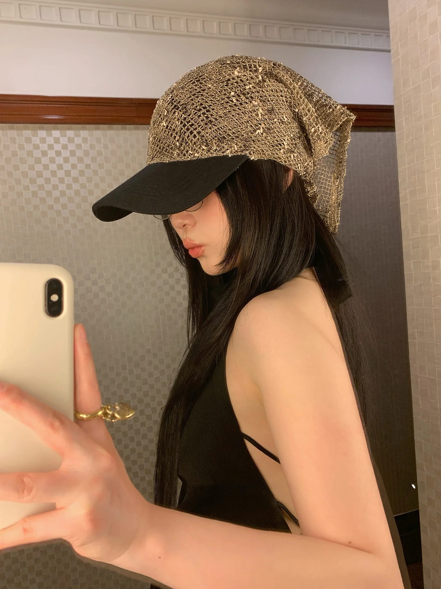 

Multi-Functional Hollow out Scarf Hat Spring Summer Y2K Trendy Girl Style One Hat Two Wear Wide Brim Sunshade Cap for Young W...