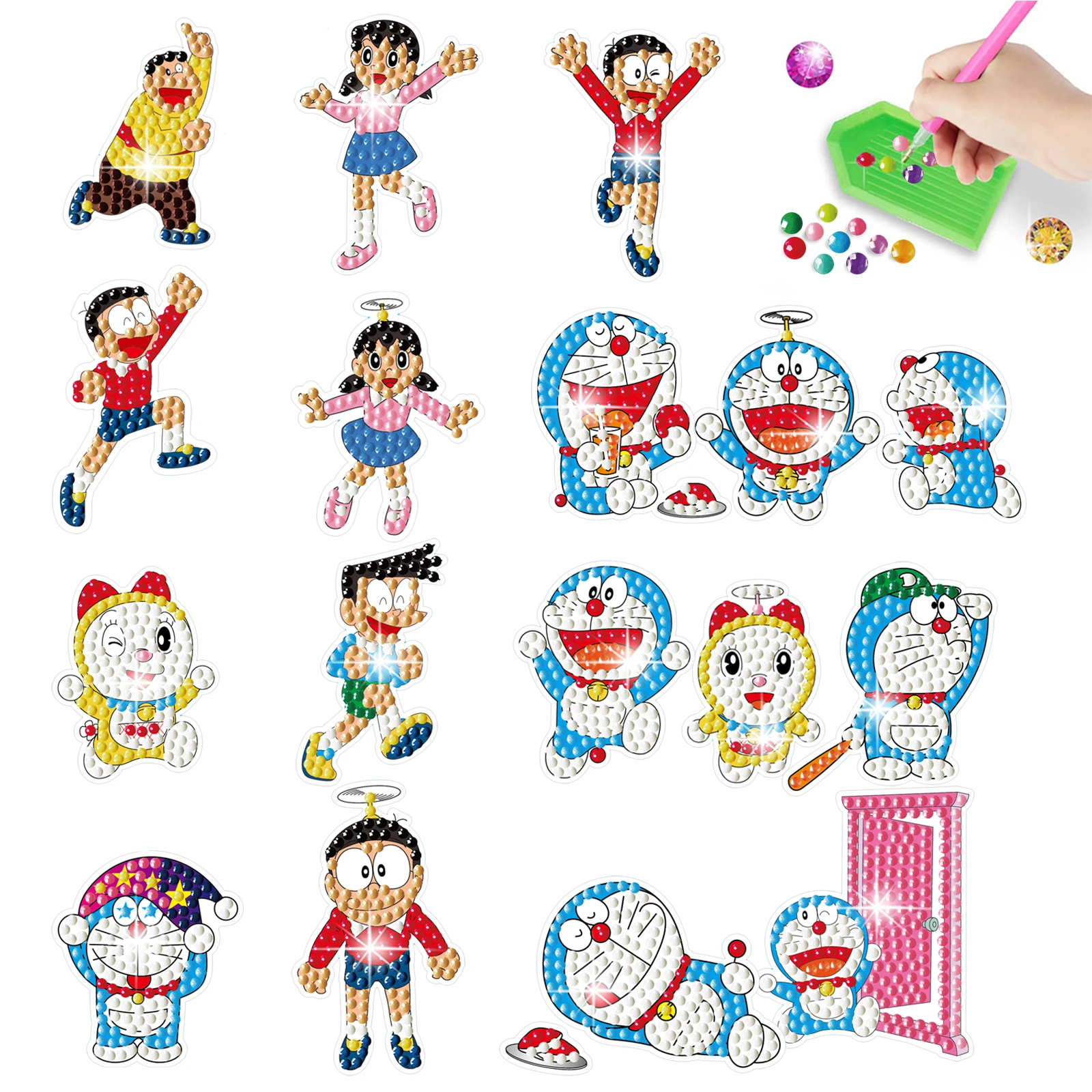 Afbeelding 4: Doraemon Cartoon DIY Diamant Schilderij Kit voor Kinderen - Handgemaakte Knutselstickers Willekeurig Plakken Oefening voor Handvaardigheden
