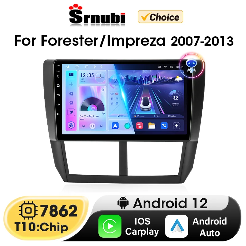 Srnubi 2 Din Android 12 Carplay Stereo For Subaru Forester 3 SH 2007-2013 For Impreza GH GE Car Radio Multimedia Player GPS DVD