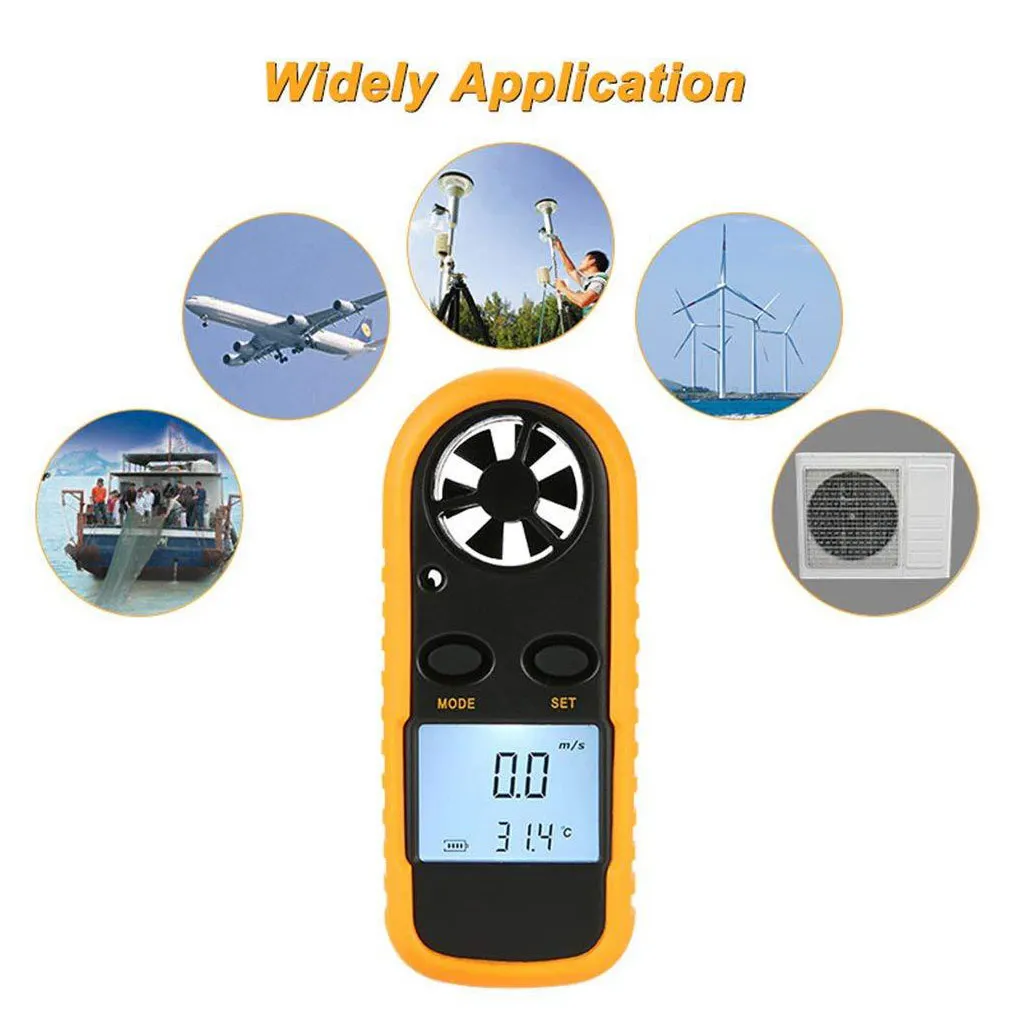 2-in-1 Digital Anemometer 0-30m/s Wind Speed Meter Mini Air Velocity Airflow -10°C ~ 45°C Temperature Tester with LCD Backlight