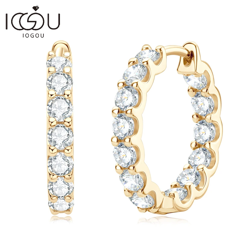 

IOGOU Hoops 100% 925 Sterling Silver Real 3mm Moissanite Earrings Women Sparkling Jewelry Gifts GRA Certificate 14K Gold Plated