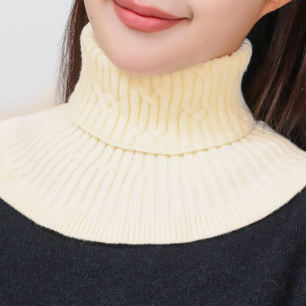 Winter Knitted Cotton Ring Scarf Solid Color Woman Soft Neck Protection Scarf Outdoor Warmer Fake Collar Scarf  25*17cm