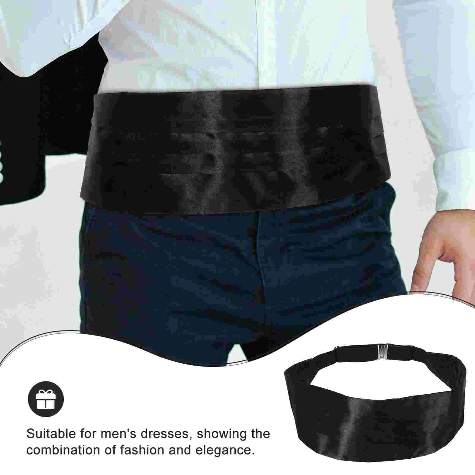 Satin Cumberbund Set Men's Black Tuxedo Waist Belt Foldable Fan Sign Stickers Elegant Dress Accessories Formal Party Night