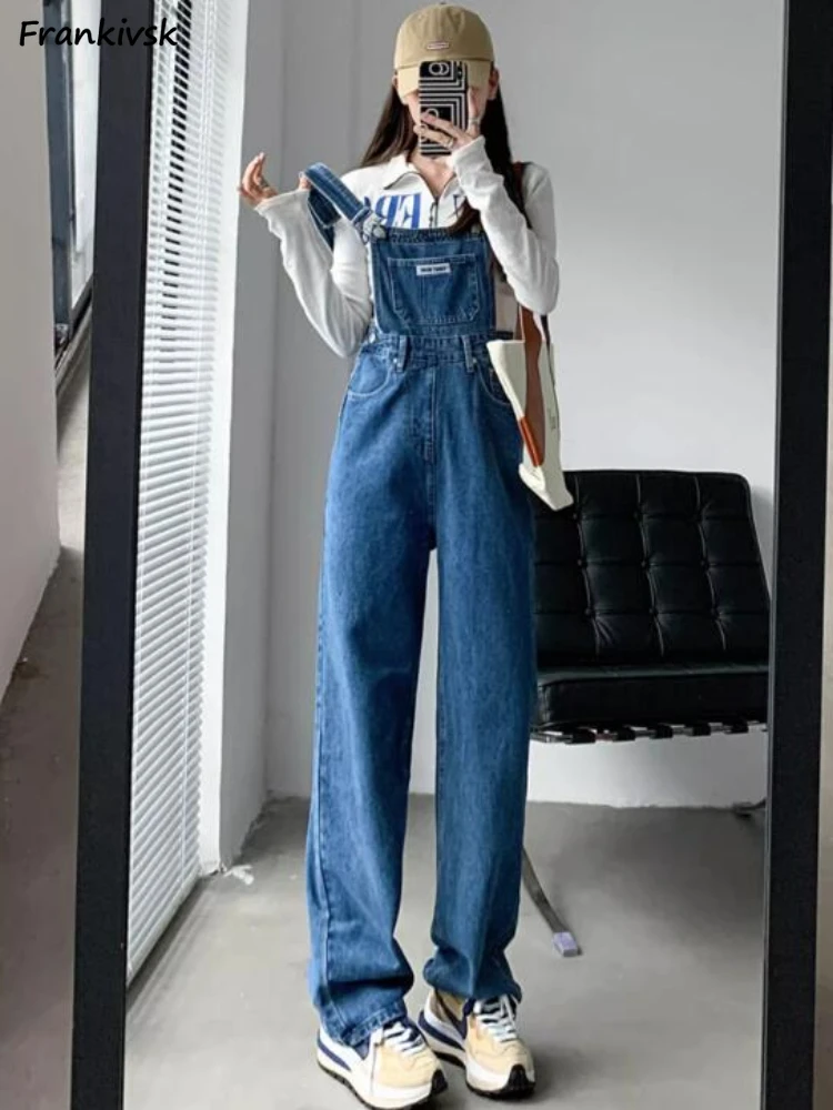 Jumpsuits Women Suspenders Loose All-match Youthful Daily Summer Spring Pocket Solid Fashion Streetwear Japanese Style Leisure