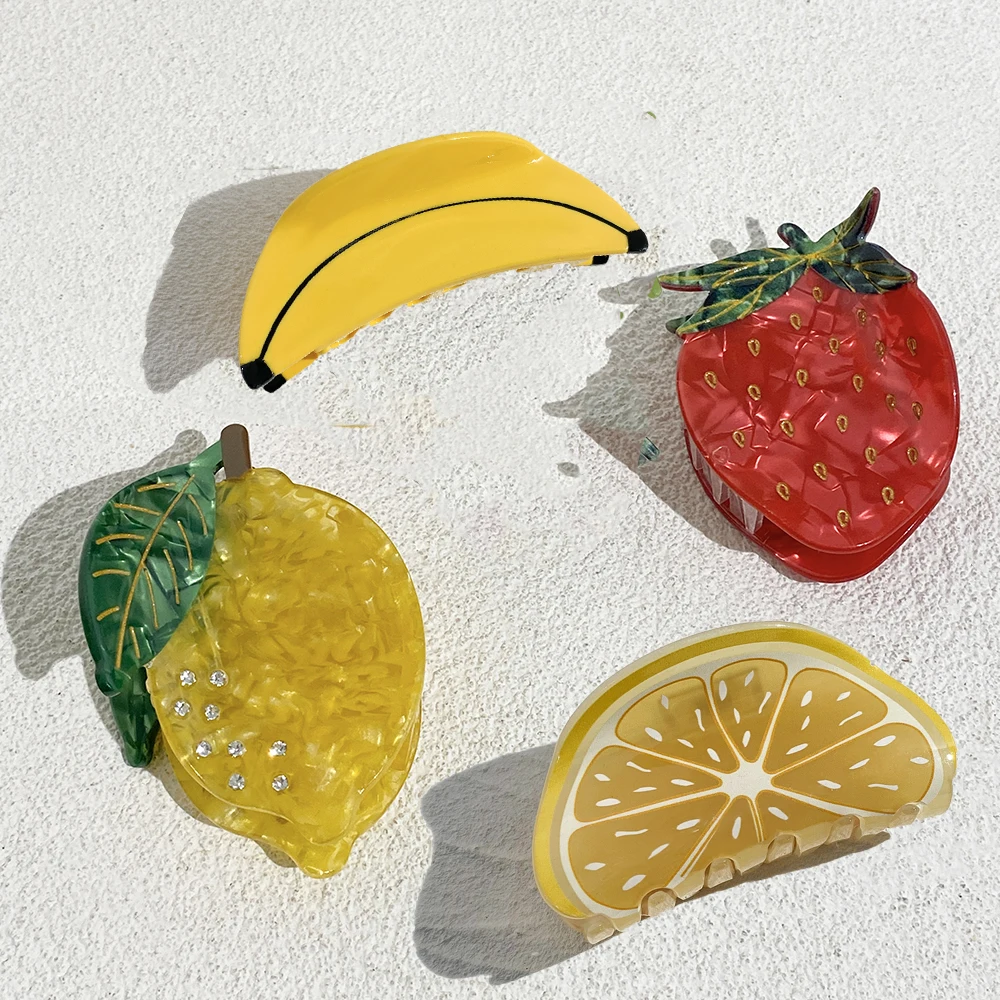 موضة خلات حجر الراين الفاكهة الليمون الموز الفراولة مشبك شعر مخلب للنساء جديد القرش دبوس الشعر إكسسوارات الشعر أداة الهدايا #1