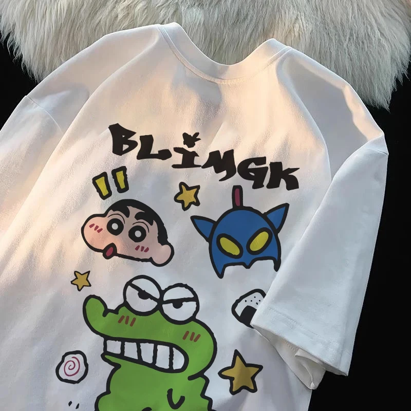 2024 New Crayon-Shin- Chan- Japanese Cartoon Female Tees Cartoon Tees Letter Comfort T Shirts Personality Popular Short Sleeved