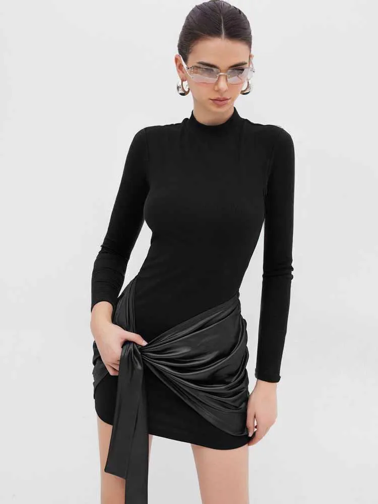 

MCDV сексуальное мини-платье без рукавов со рюшами женское шикарное кожаное бандажное лоскутное тонкое платье элегантное Y2k вечернее клубное темпераментное платье