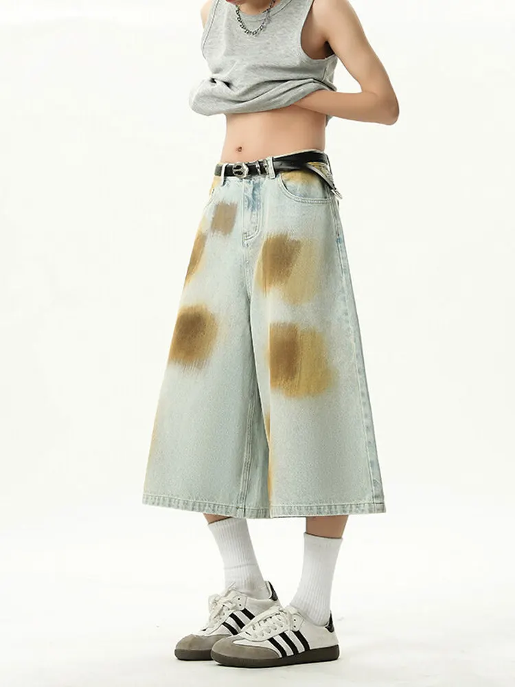 

Мужские джинсовые шорты с эффектом потертости и винтажной окраски, летние, в американском уличном стиле, прямого кроя, с оригинальным дизайном, укороченные (7/8)