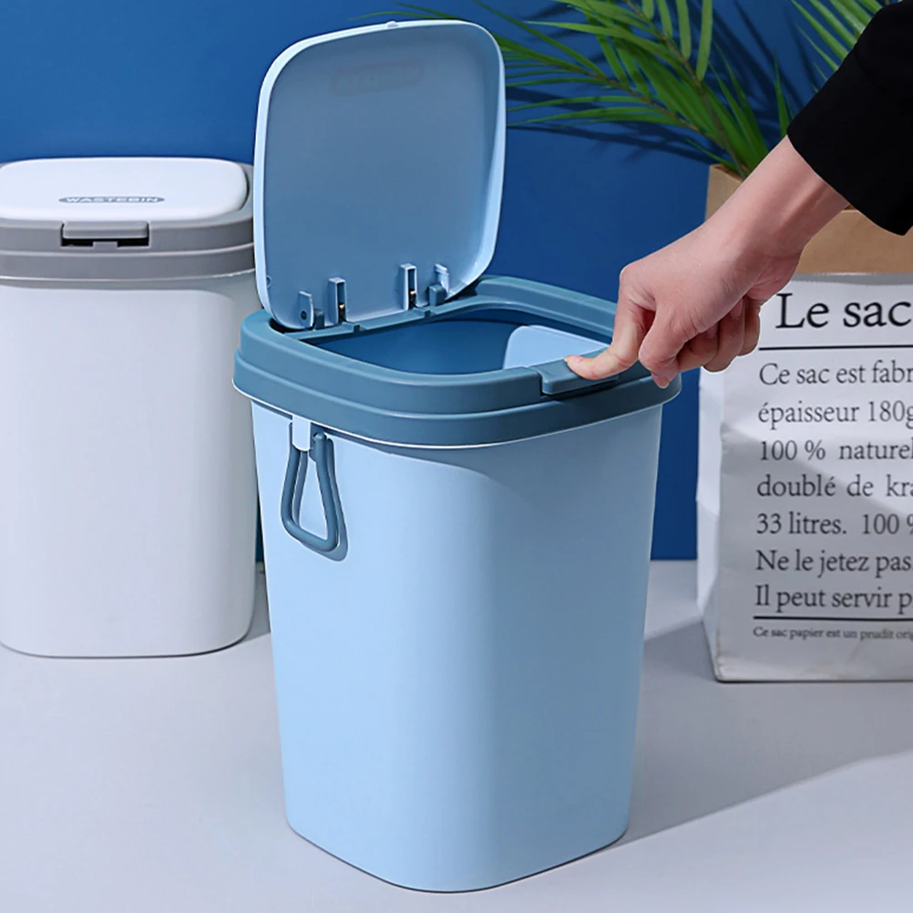 

Household Portable Plastic Trash Can With Lid Press Type Compact Size For Bathroom Bedroom Kitchen Dorm Lightweight Handheld