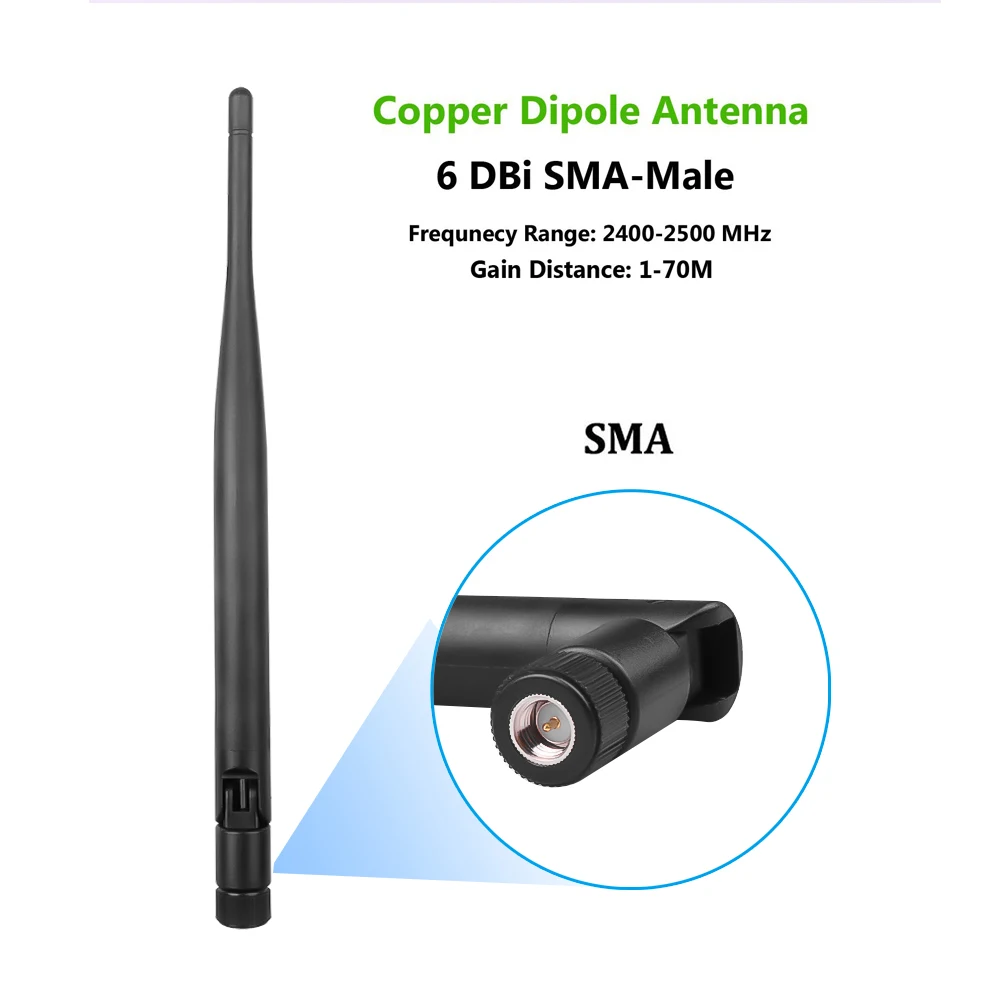 Antenne WiFi sans fil, connecteur mâle SMA, routeur, carte réseau, importateur, caméra IP, câble en queue de over, 2 pièces, 2.4GHz, 6dBi