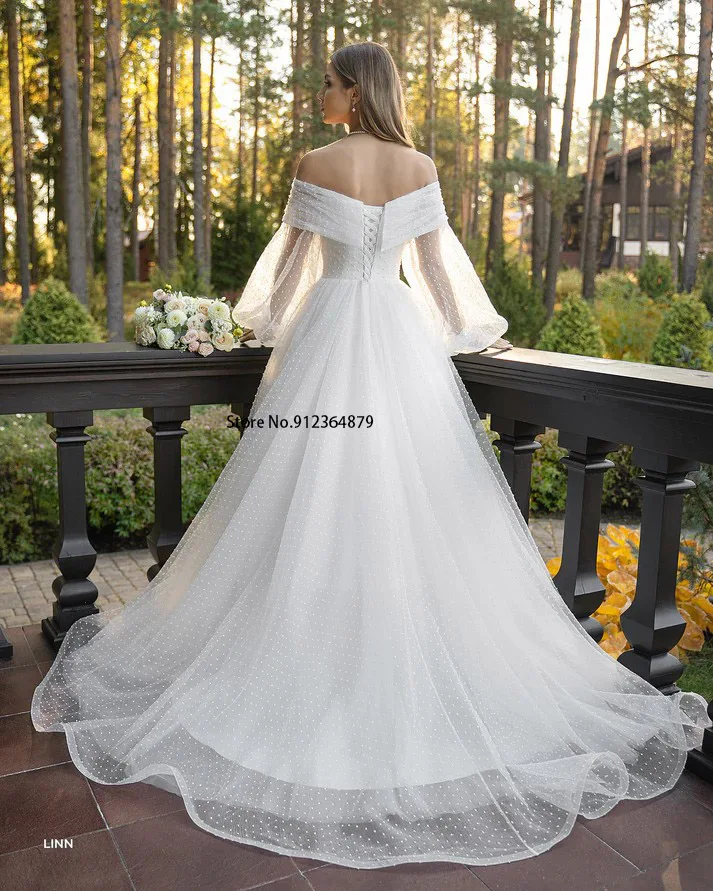 Vestido De novia elegante con hombros descubiertos, traje De tul con lunares, corte en A, mangas extraíbles, 2025