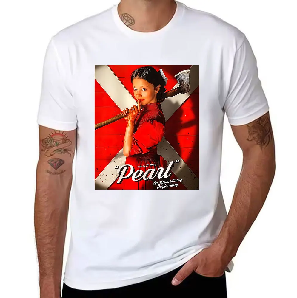 Men's Cotton T-Shirt Pearl Movie Poster Print Casual Short Sleeve Tee An Extraordinary Origin Story Horror Film Graphic Top for