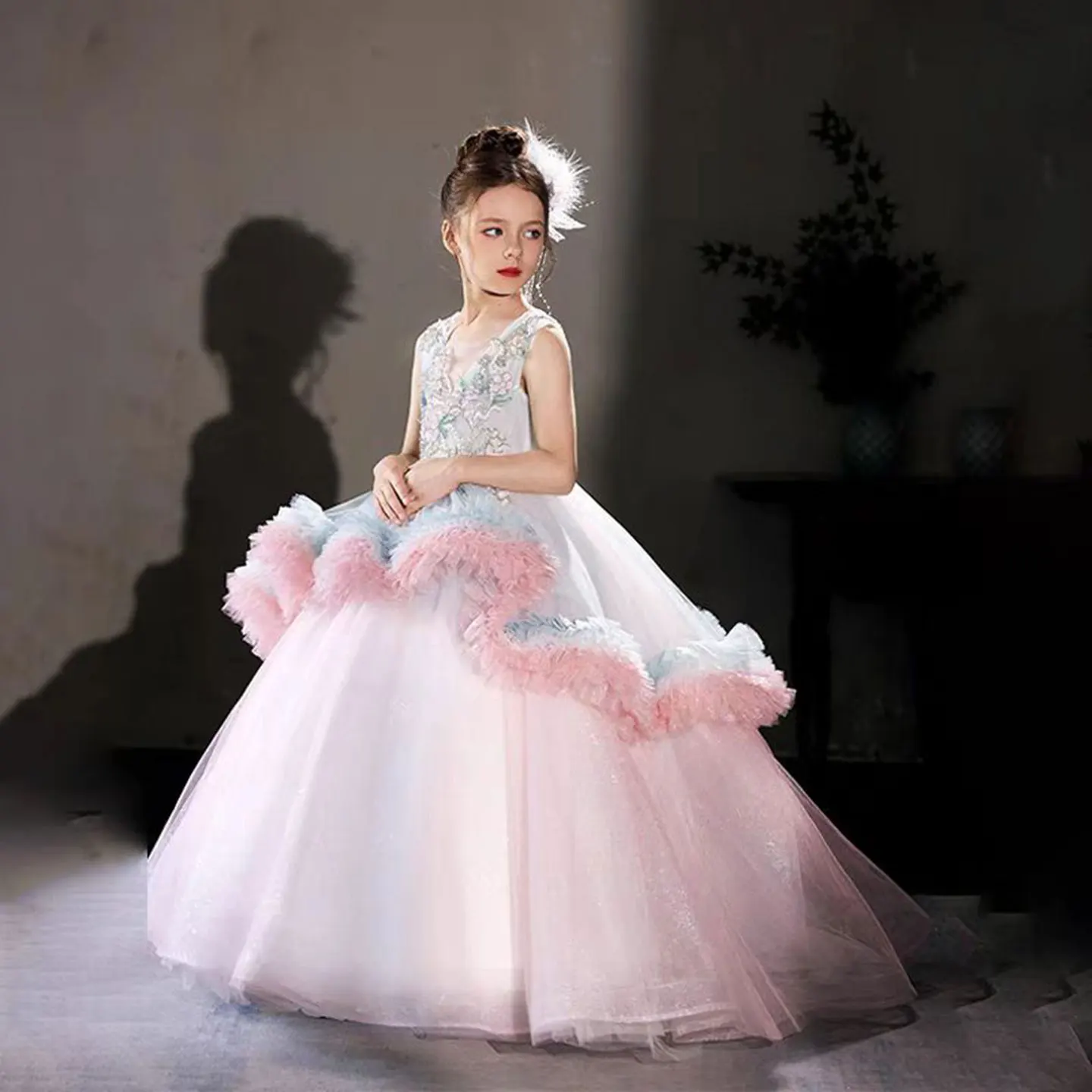 

Jill Wish Luxury Embroidery Pink Arabic Girl Dress Beades Princess Long Wedding Birthday Pageant Party Evening Ball Gown J120